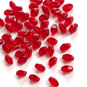 20x Perline Rosse, Perline Ovali Trasparenti, Perline di Vetro Ceco da 9 mm, Perline Bicono Modellate, Forma Bicono Sfaccettata, Perline Rosse Vintage, Perline Rosse da 9 mm