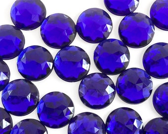 10x FlatBacks Acrylique Bleu 18mm, Dos Plats Saphir, Cabochons Ronds Plastique 18mm, Gemmes Facettes, Strass Acrylique, Pierres Bleues Cristal