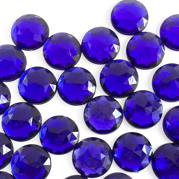 10x Blue Acrylic FlatBacks 18mm, Sapphire Flat Backs, Round Plastic Cabochons 18mm, Faceted Gems, Acrylic Rhinestones, Crystal Blue Stones