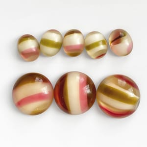 Vintage glazen cabochons, ronde cabochons, ovale cabochons, gestreepte glazen plaksteen groen roze crème, ronde platte achterkant KIES GROOTTE 15 mm 10 mm