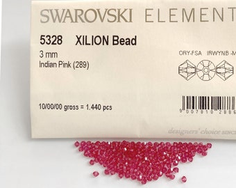 40x Swarovski Crystal 3mm Indian Pink Beads, Swarovski Bicones 5328, Pink Bicone Crystal Beads, 3mm Bicone Beads, Swarovski Indian Pink Rose