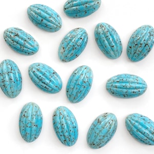 4x Venetian Murano Glass Cabochons 23mm, Oval Cabochons 23mm x14mm, Fluted Glass Flatbacks, Vintage Turquoise Glass Flat Back Cabochons