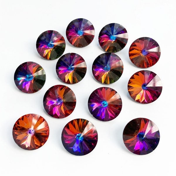 2x Crystal Volcano, 1122 Rivoli Stones 18mm, Pointy Back & Front Crystal, Rainbow Colour Crystal, Vintage Crystal