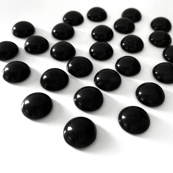 12x Black Glass Cabochons, Black Glass Stone, Black Round Flatback 10mm, Plain Opaque Glass, Czech Bohemian Glass