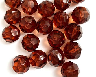 12 cuentas facetadas gruesas de 18 mm, cuentas de lucita vintage, cuentas redondas marrones cortadas, cuentas marrones transparentes, cuentas acrílicas de 18 mm, cuentas de plástico transparente