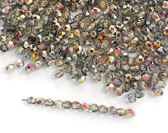 50x perles à facettes en cristal Marea 4mm, perles tchèques polies au feu Preciosa, perles de verre multicolores polies au feu, perles arc-en-ciel rondes 4mm