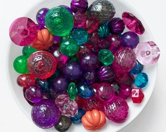 80g Bead Mix, Multi Colour Acrylic Beads, 12mm - 24mm Assorted Shapes & Sizes, Colourful Plastic Beads, Mixed Bead Size, Mixed Shape Beads