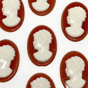 6x Vintage Oval Cameos 25mm x 18mm, Antique Style Cameo, Flatback Lucite Cameo, Classical Roman Faux Carved Carnelian Stone, Acrylic Cameo