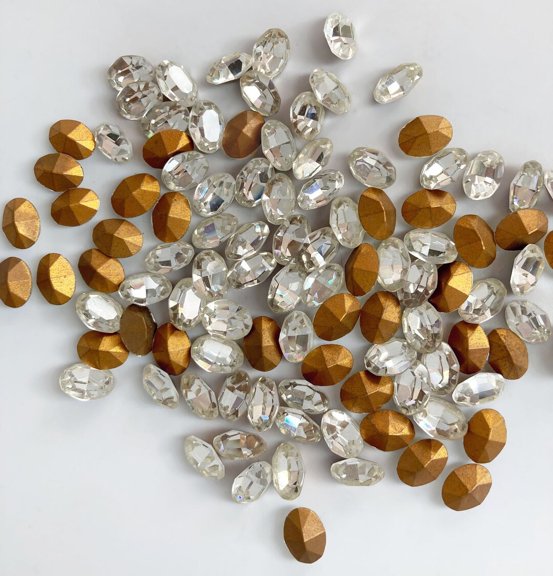 8x Crystal Ovals 8mm X 6mm, Vintage Clear Rhinestone, Foiled Pointy ...