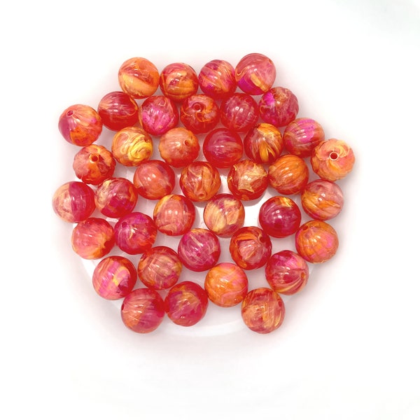 16x Mulitcolour Round Beads, Hot Pink Red Yellow Orange Beads, 10mm Melon Beads, Bead Mix, 1cm Plastic Beads, Colourful Beads