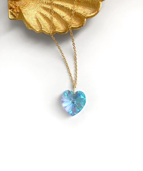 Swarovski Crystal Necklace, Iridescent Blue Crystal AB Pendant