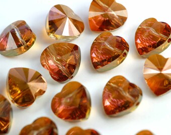 2x Swarovski Crystal Copper 5742 Heart Beads 14mm