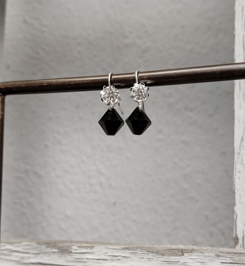 Orecchini Swarovski Crystal Drop, Orecchini Piccoli cristallo, Jet Black Crystal, Piccoli Orecchini Strass immagine 3