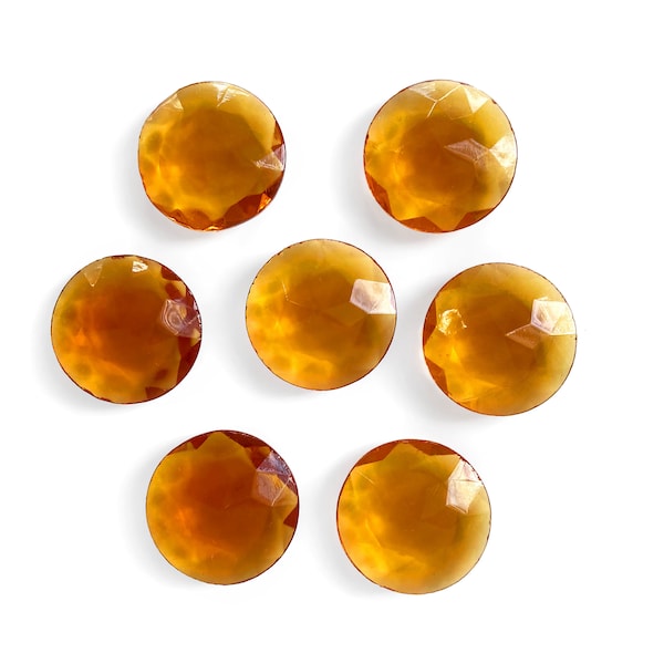 4x Topaz Glass Round Stone, 25mm Cut Glass Yellow Amber Stone, 1 Inch Vintage Transparent Faceted Unfoiled Pointy Back