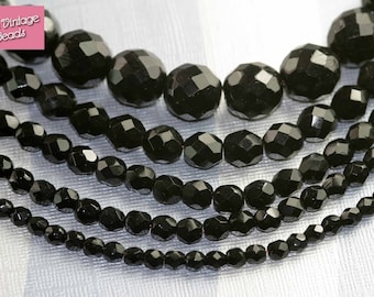 50x Black Fire Polished Beads 5mm, Swarovski Jet Glass Beads, Round Black Beads, 5mm Black Beads, Faceted Glass Beads, Swarovski Jet Beads