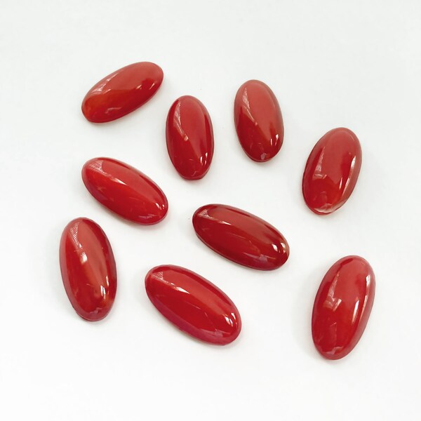 8 cabochons rouges, cabochons en verre opalescent 24 mm, pierres en verre ovales rouges, pierres de lune rouges, fond plat rouge 24 mm x 12 mm, cabochons ovales rouges