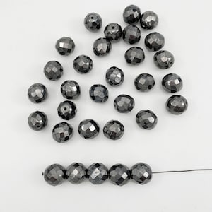 15x Hematite Faceted Beads 12mm, Czech Firepolished Glass Beads, 12mm Round Glass Beads, Grey Beads, Vintage Grey Beads, Metallic Beads