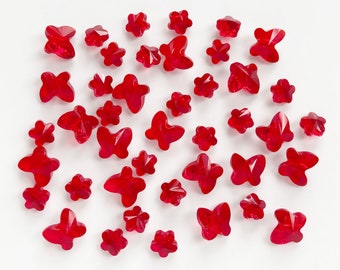 Swarovski Crystal Red Beads 8mm 6mm, Butterly & Flower Beads, Swarovski 5754 5744 Light Siam, 8mm Butterfly Bead, 6mm Flower Bead Light Siam