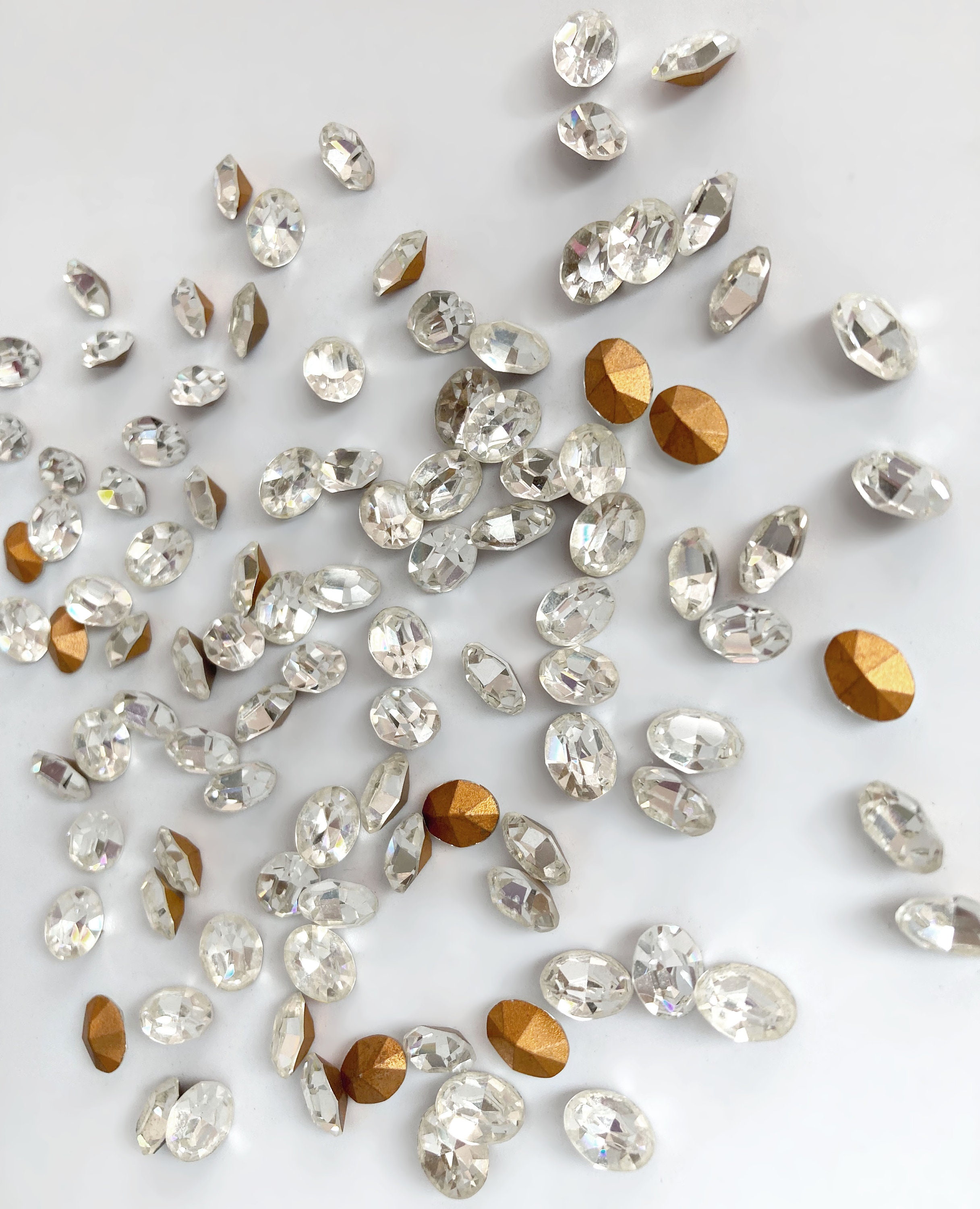 8x Crystal Ovals 8mm X 6mm, Vintage Clear Rhinestone, Foiled Pointy ...