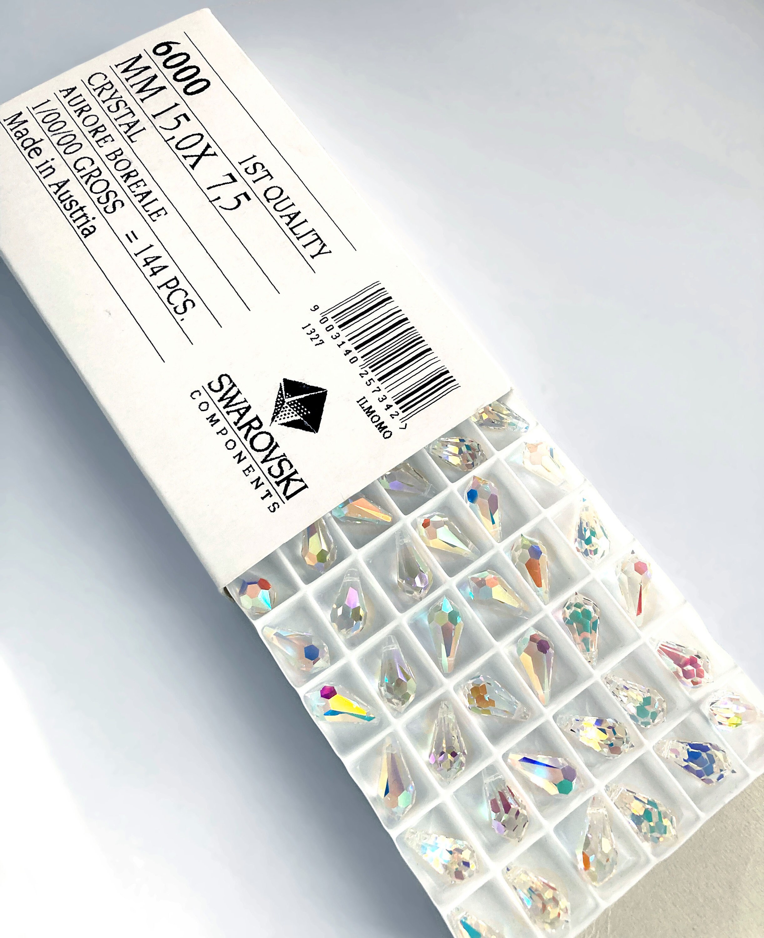 スワロフスキー クリスタル AB ペンダント 2 個 15 mm x 7.5 mm