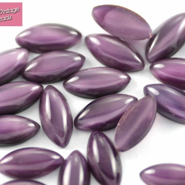 8x Purple Glass Cabochons, 15mm Purple Navette, Purple Navette Stone, 15mm x 7mm Cabochons, Purple Opalescent Glass, Preciosa Cabochon