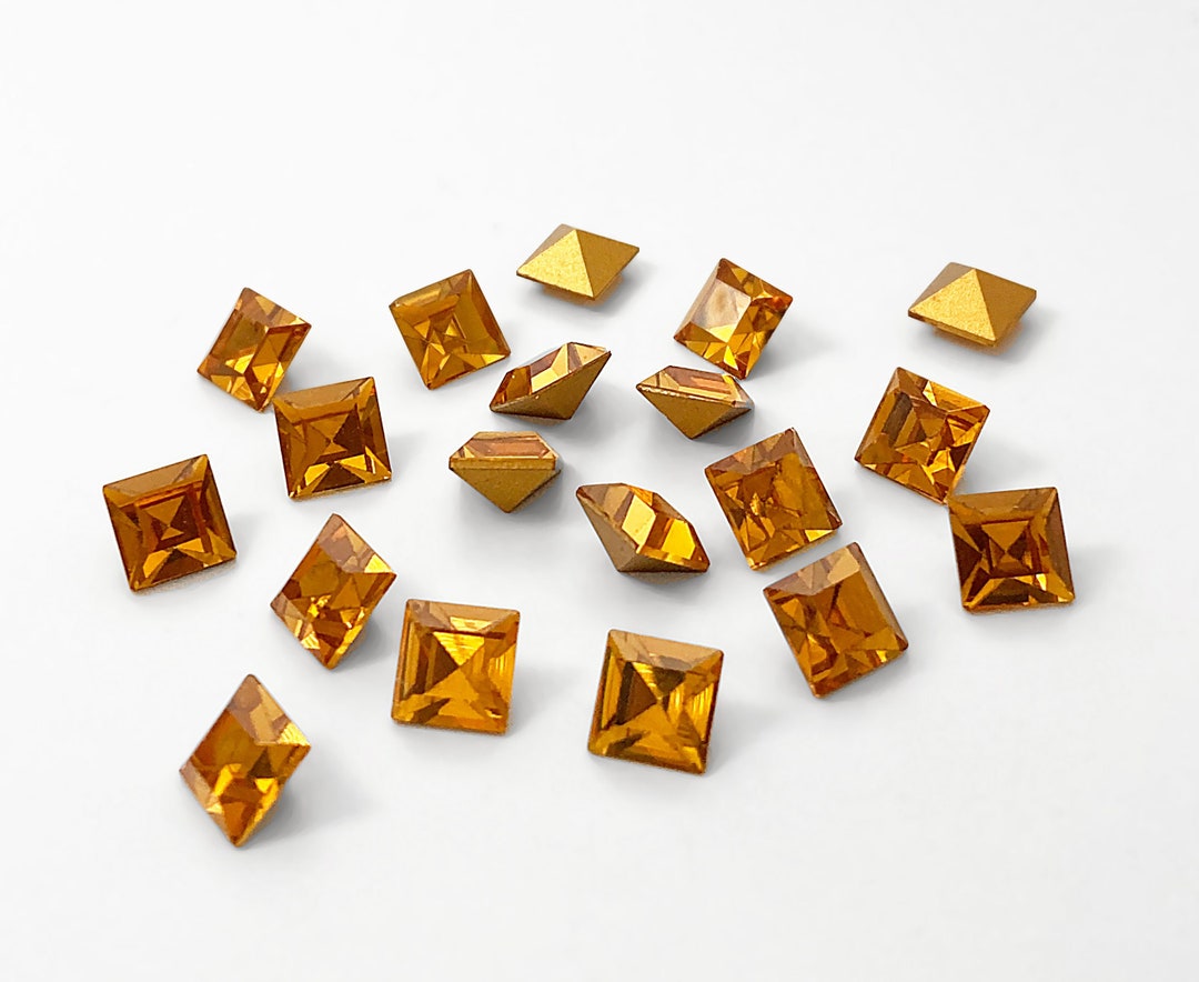 6x Swarovski Crystal Square Topaz 8mm Rhinestones 4400, 8mm Square ...