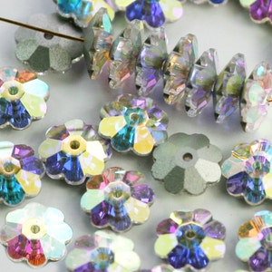 6x Vintage Swarovski 8mm Crystal AB Margarita, 3700 Margaritas Crystal Aurora Borealis Flowers, Original Old Foiled Crystals - IMPERFECT