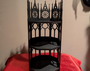 Gothic Cathedral Altar Shelf: Black Wooden Witchy Decor