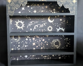 Design Your Own Gothic Apothecary Shelf, Celestial Engraving, Witch Crystal Display Cabinet