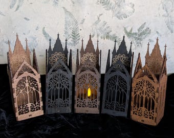 Gothic Cathedral Study Lantern – Limited Prototype Edition - Hand Stained Wooden Tealight Lantern