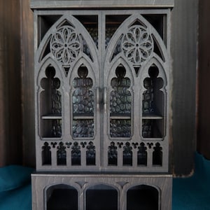 All Black Gothic Witch Cabinet: Textured Backing Altar Display Shelf