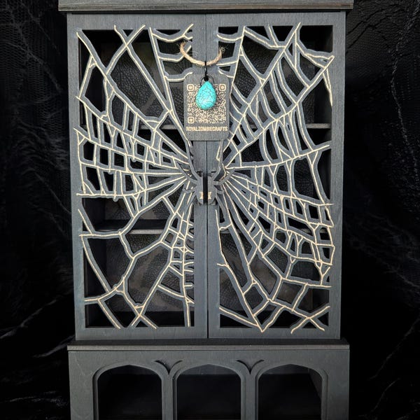 Armoire à bibelots toile d'araignée, étagère d'autel gothique pour curiosités et cristaux, décoration d'Halloween, étagères amovibles