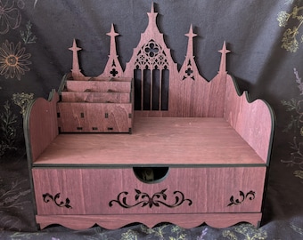 Rose Wood Stained Gothic Witch Altar Vanity • Tarot & Makeup Organizer