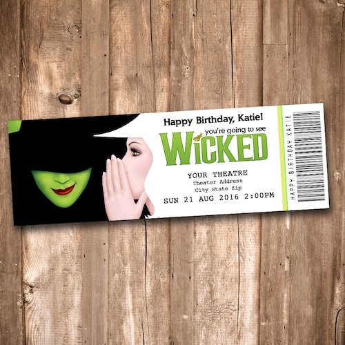 Wicked the Musical Ticket Reveal Card Wicked Ticket Gift Etsy