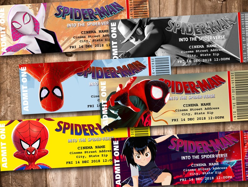 Spiderman Into the Spiderverse Collectible Movie Tickets Etsy