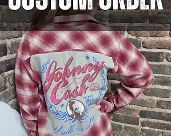 Camisa de franela de banda personalizada, reciclada y hecha a mano – Pieza única / Atuendo para conciertos y festivales