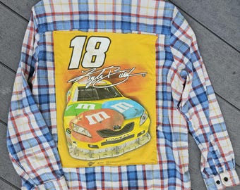 Kyle Busch Rowdy Upcycled Flannel | XL |  Handmade | NASCAR
