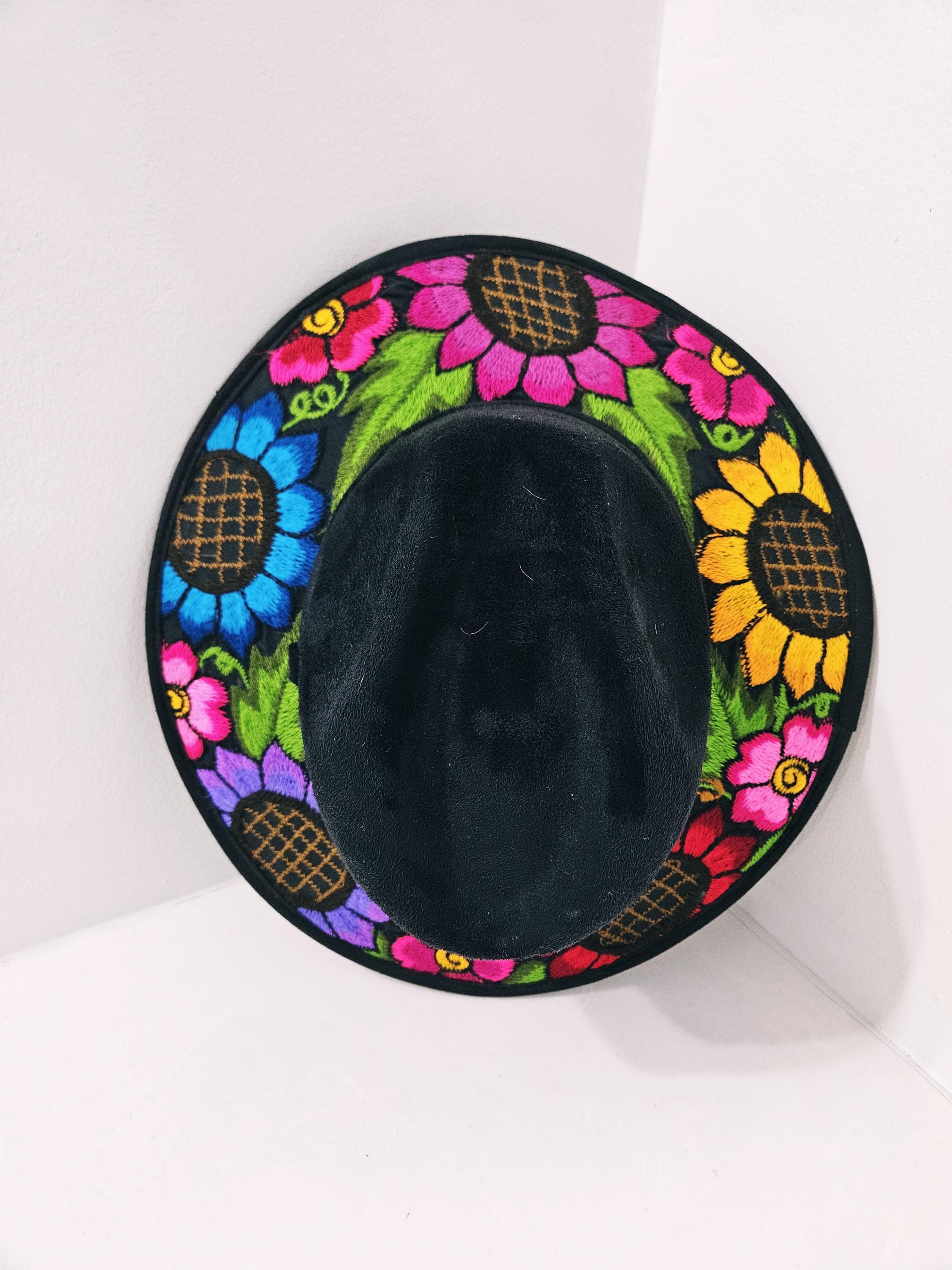 Mexican Embroidered Suede Floral Hat - Elegant - Fedora