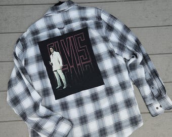 Elvis Upcycled Flannel Shirt | L |  Handmade & One-of-a-Kind | Concert Festival Outfit