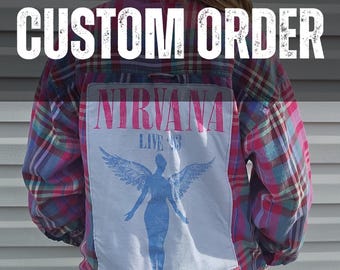 Custom Upcycled Flannel Shirt | Made Using Your Favorite T-Shirt | One of a Kind