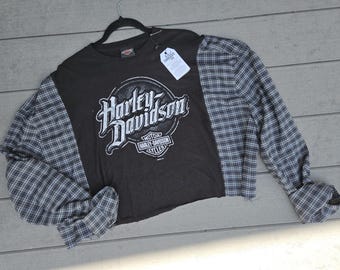 Harley Davidson Upcycled Shirt | 2XL |  Handmade & One-of-a-Kind | Concert Festival Outfit