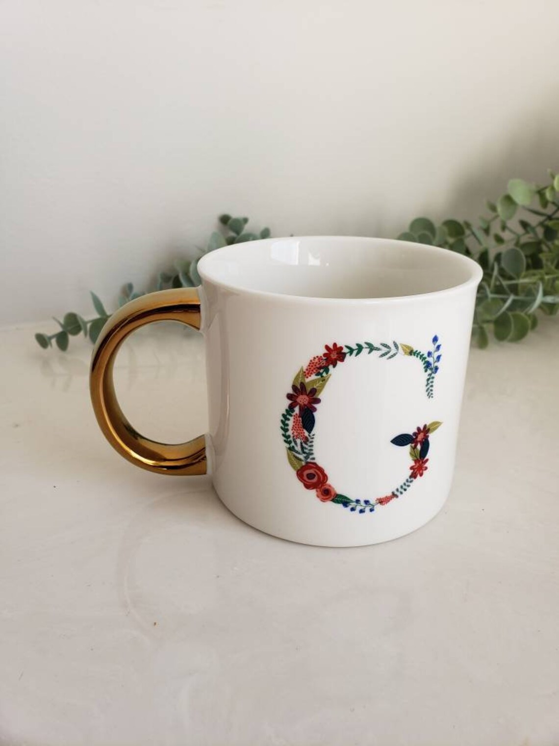 Opalhouse Floral Monogram 14 ounce Coffee Mug Gold Handle Etsy