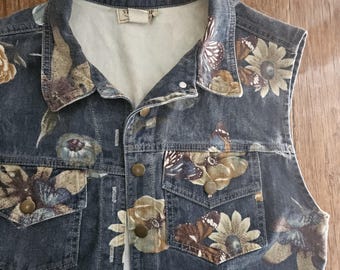 Vintage 90s Y2K Denim Floral Vest | Stampede