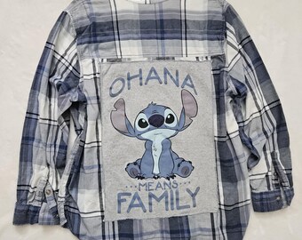 Stitch Upcycled Flannel Shirt | Handmade & One-of-a-Kind | Disney | Lilo Stitch