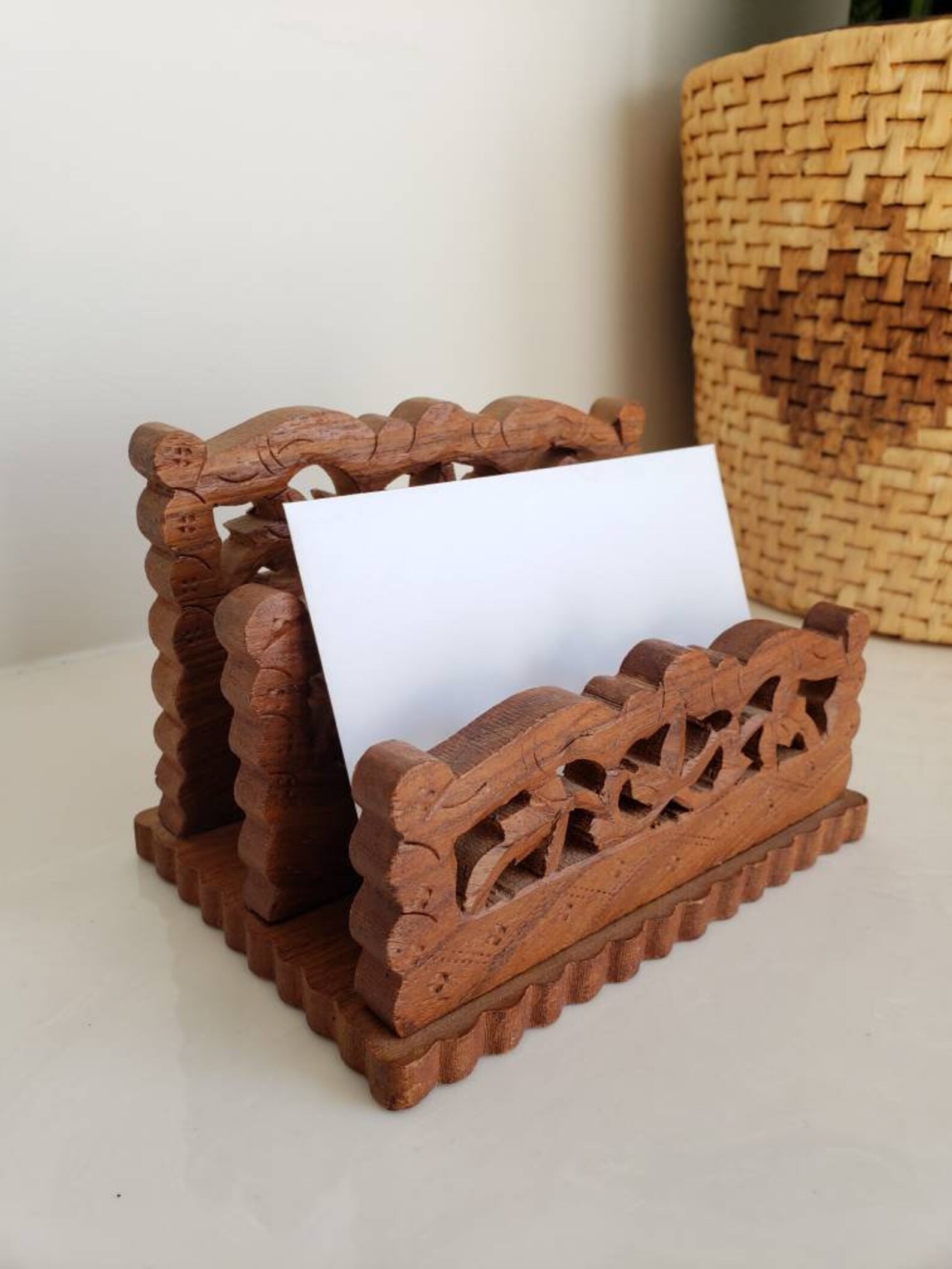 Vintage Hand Carved Wooden Letter Holder Office Organization Etsy