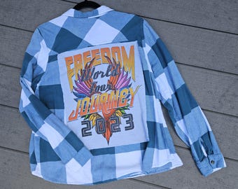 Journey Upcycled Flannel Shirt | L |  Handmade & One-of-a-Kind | Concert Festival Outfit