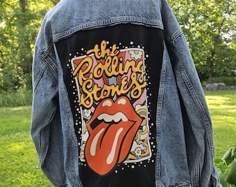 Rolling Stones Upcycled Gap Denim Jacket | L | Handmade Reworked Band Tee