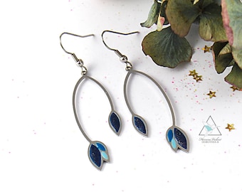 Hand-painted steel earrings - Almond candle blue Montana