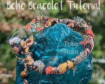 Boho Fabric Gemstone Bracelet Tutorial: DIY Wire Wrap (Digital Download)