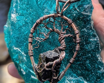 Tree of Life,bead and Wire Tree of Life, Black Hoop With